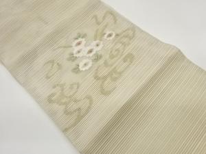 絽綴れ流水に花葉模様織出し名古屋帯